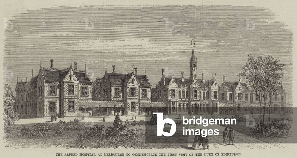 The Alfred Hospital at Melbourne to commemorate the First Visit of the Duke of Edinburgh (engraving)