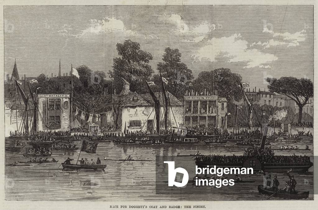 Race for Doggett's Coat and Badge, the Finish (engraving)