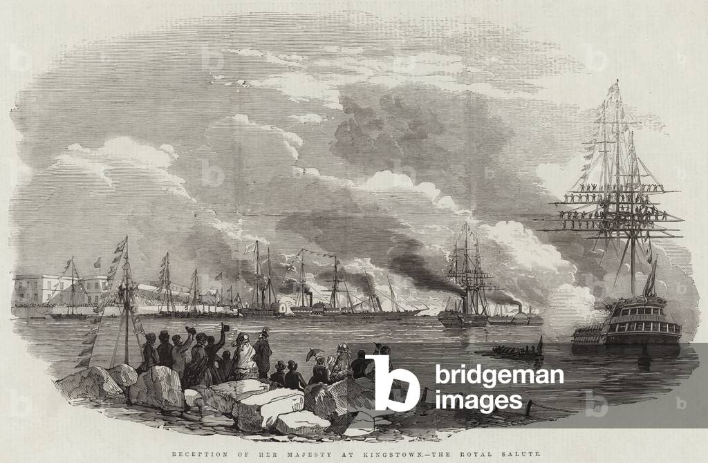 Reception of Her Majesty at Kingstown, the Royal Salute (engraving)
