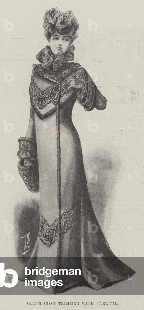 Cloth Coat trimmed with Caracul (litho)