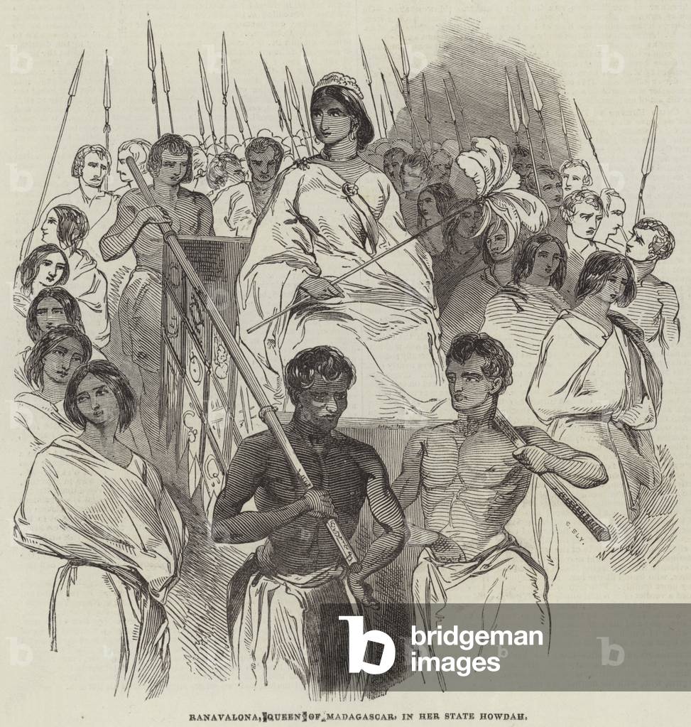 Ranavalona, Queen of Madagascar, in her State Howdah (engraving)
