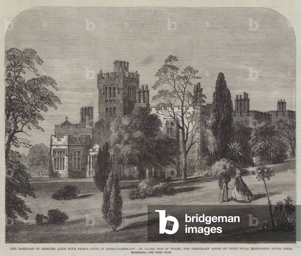 The Marriage of Princess Alice with Prince Louis of Hesse-Darmstadt, St Clare, Isle of Wight, the Temporary Abode of Their Royal Highnesses after their Marriage (engraving)