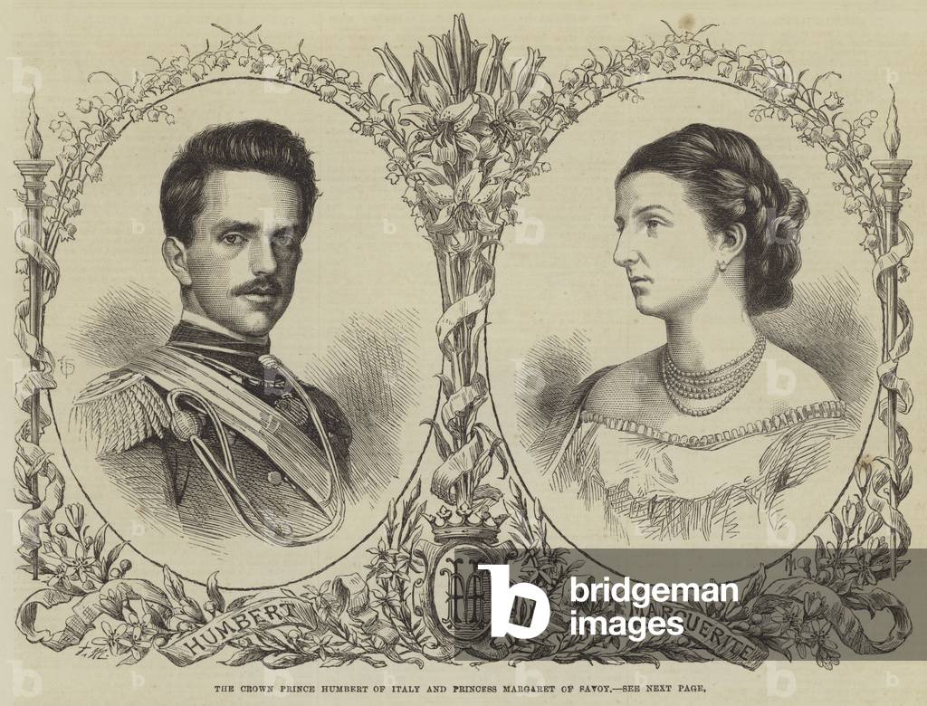The Crown Prince Humbert of Italy and Princess Margaret of Savoy (engraving)