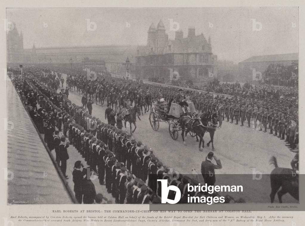 Earl Roberts at Bristol, the Commander-in-Chief on his Way to open the Bazaar at Colston Hall (b/w photo)