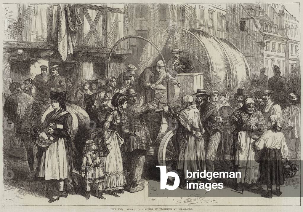 The War, Arrival of a Supply of Provisions at Strasbourg (engraving)