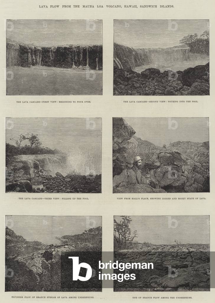 Lava Flow from the Mauna Loa Volcano, Hawaii, Sandwich Islands (engraving)