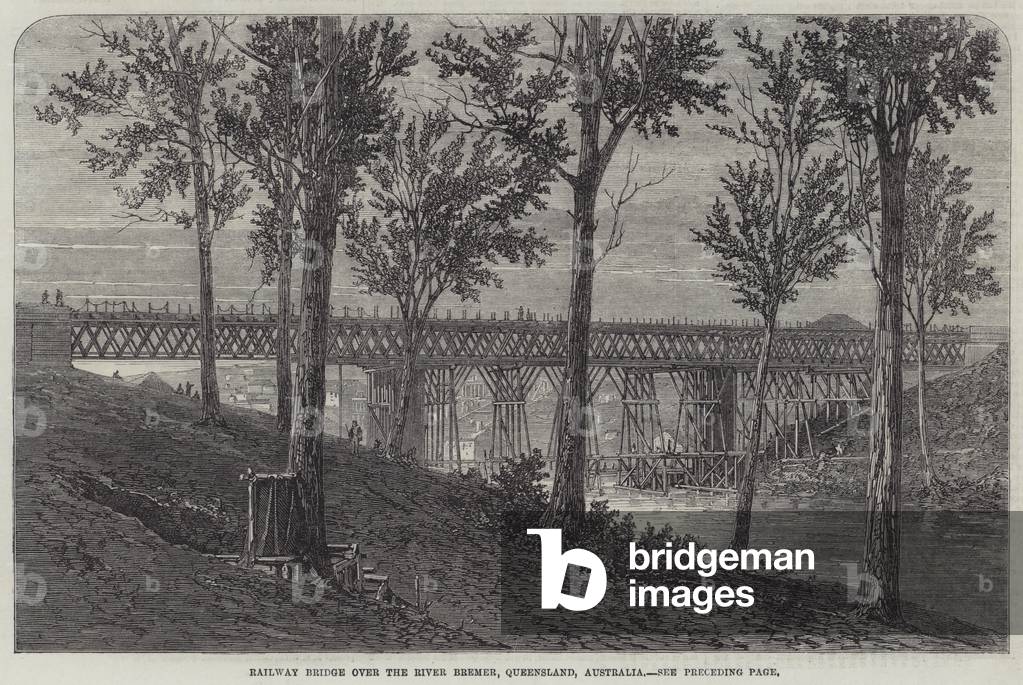 Railway Bridge over the River Bremer, Queensland, Australia (engraving)