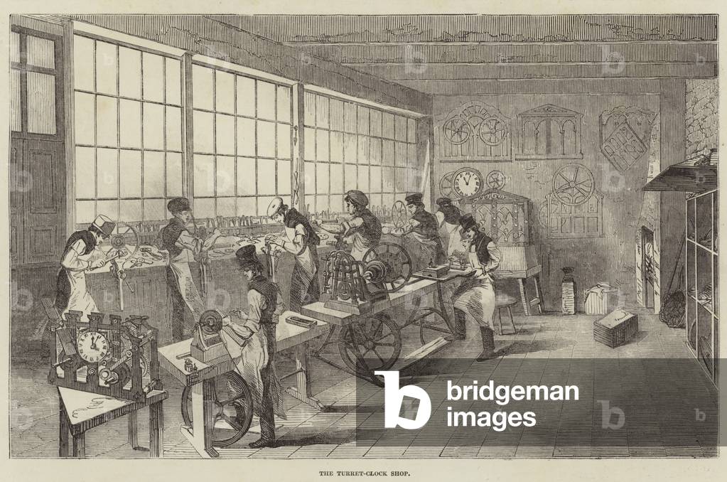 Visit to a Clerkenwell Clock Factory (engraving)