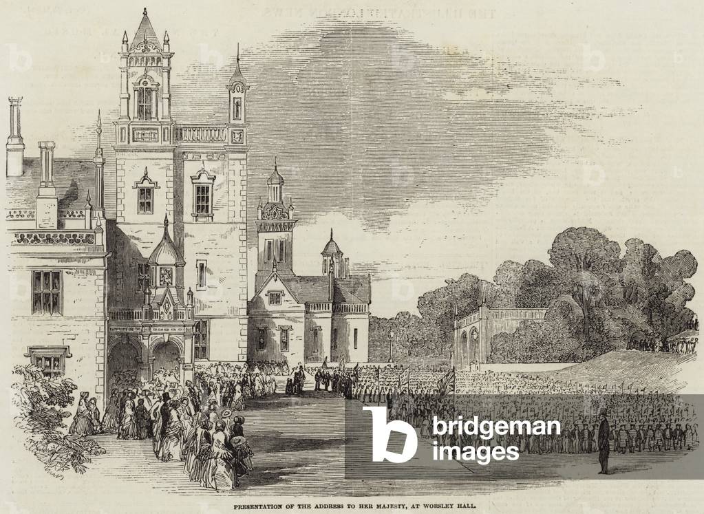 Presentation of the Address to Her Majesty, at Worsley Hall (engraving)