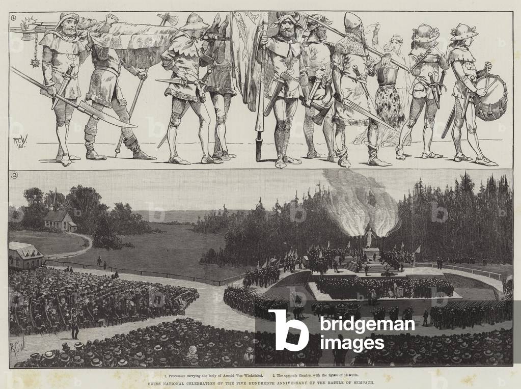Swiss National Celebration of the Five Hundredth Anniversary of the Battle of Sempach (engraving)