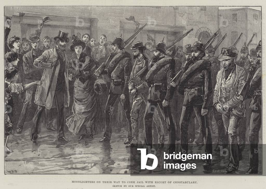 Moonlighters on their Way to Cork Jail with Escort of Constabulary (engraving)