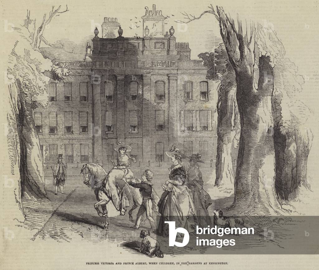 Princess Victoria and Prince Albert, when Children, in the Gardens at Kensington (engraving)