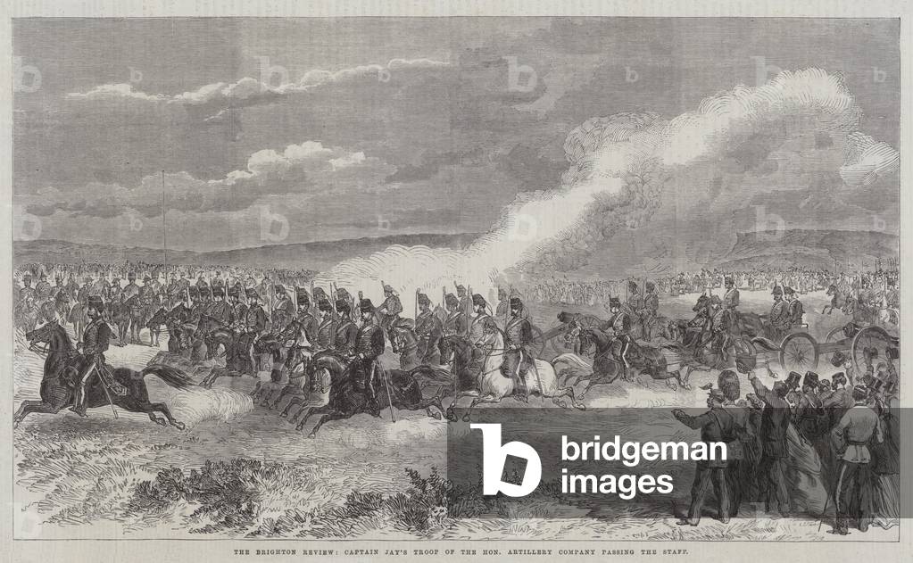 The Brighton Review, Captain Jay's Troop of the Honourable Artillery Company passing the Staff (engraving)
