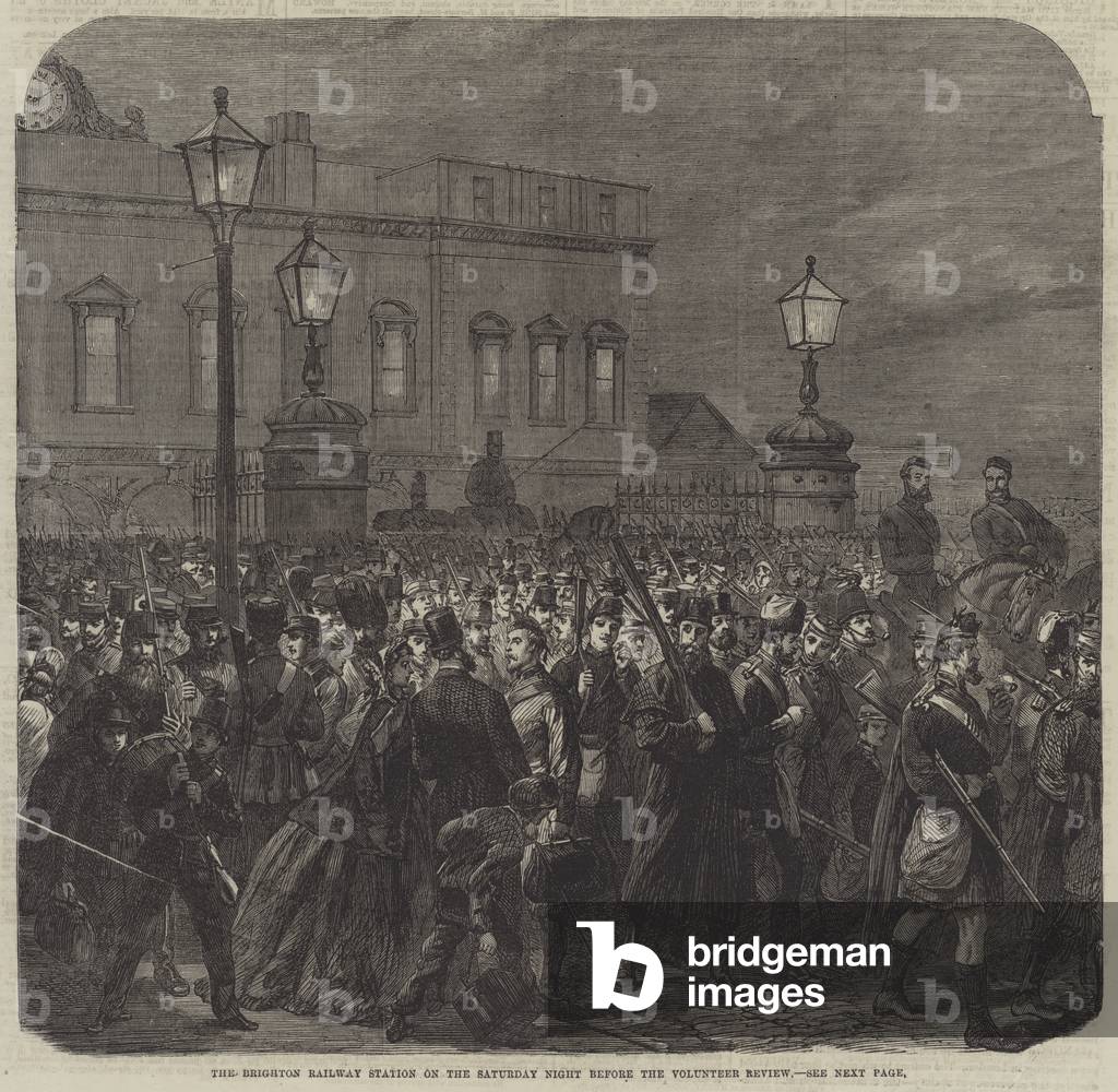 The Brighton Railway Station on the Saturday Night before the Volunteer Review (engraving)