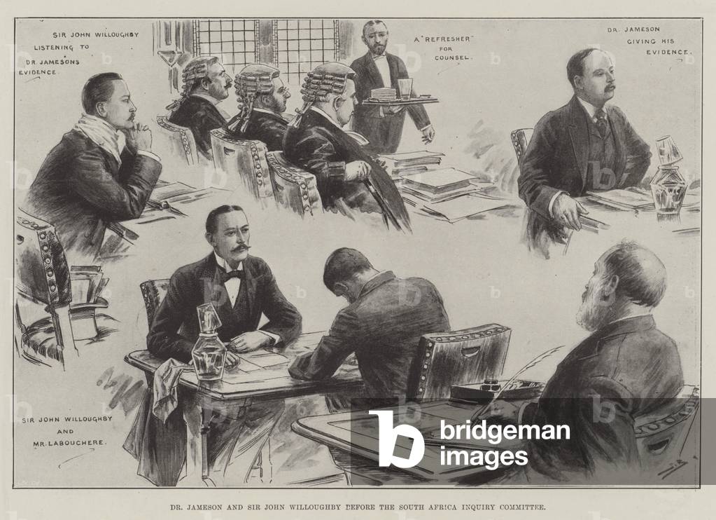 Dr Jameson and Sir John Willoughby before the South Africa Inquiry Committee (engraving)