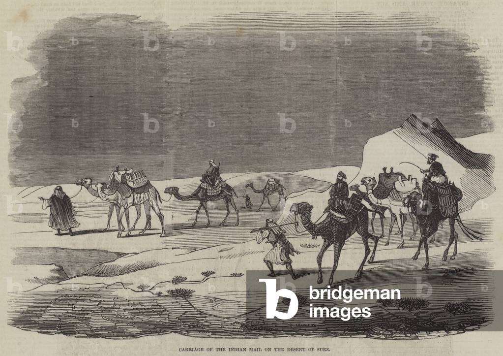 Carriage of the Indian Mail on the Desert of Suez (engraving)