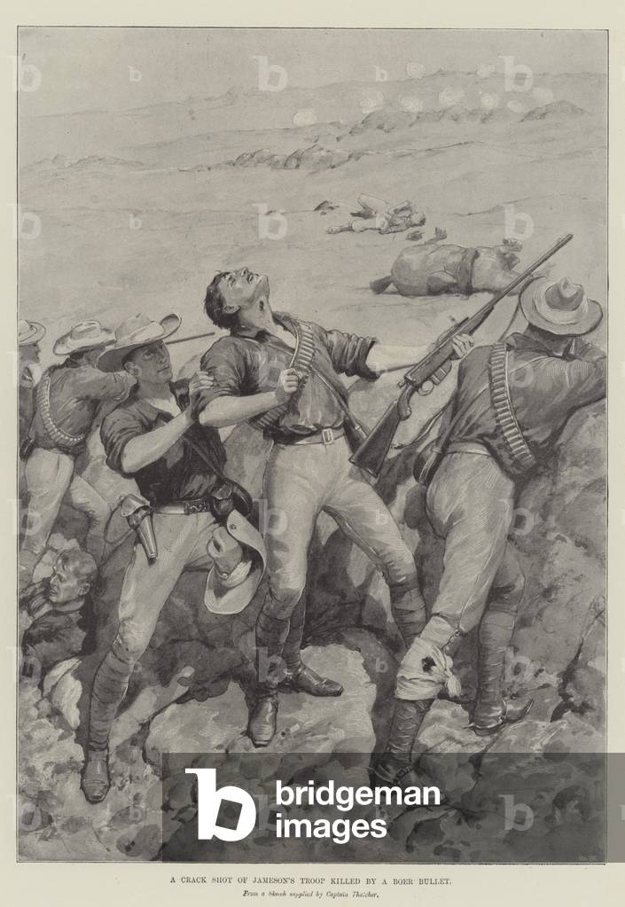 A Crack Shot of Jameson's Troop killed by a Boer Bullet (litho)