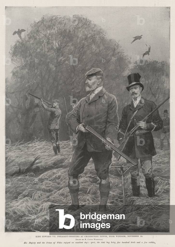 King Edward VII Pheasant-Shooting at Cranbourne Tower, near Windsor, 12 November (engraving)