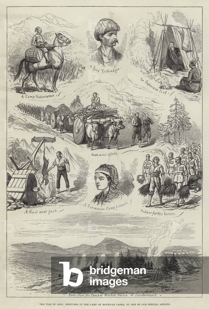 The War in Asia, Sketches in the Camp of Mouktar Pasha (engraving)