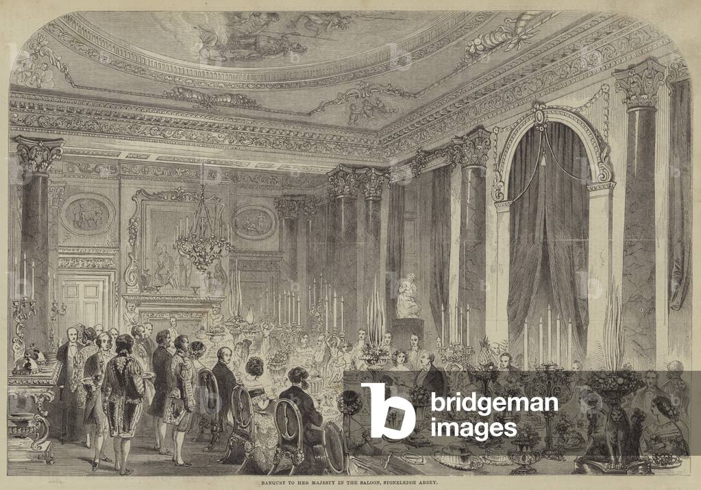 Banquet to Her Majesty in the Saloon, Stoneleigh Abbey (engraving)