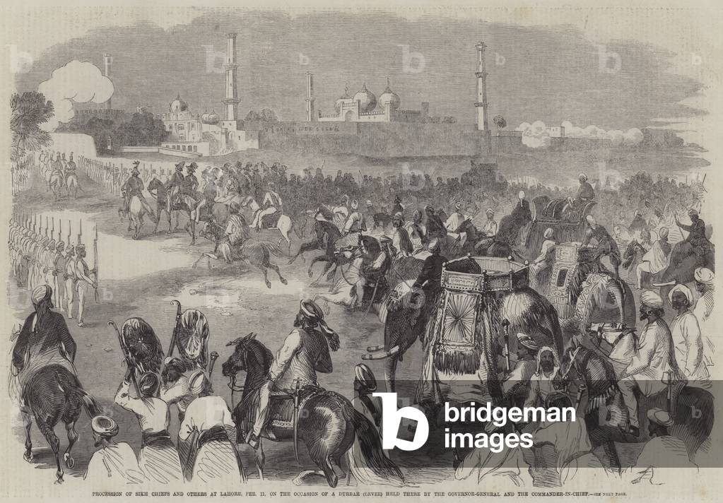 Procession of Sikh Chiefs and others at Lahore, 11 February, on the Occasion of a Durbar (Levee) held there by the Governor-General and the Commander-in-Chief (engraving)