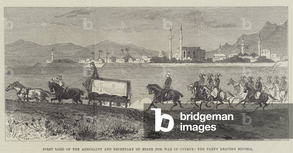 First Lord of the Admiralty and Secretary of State for War in Cyprus, the Party leaving Nicosia (engraving)