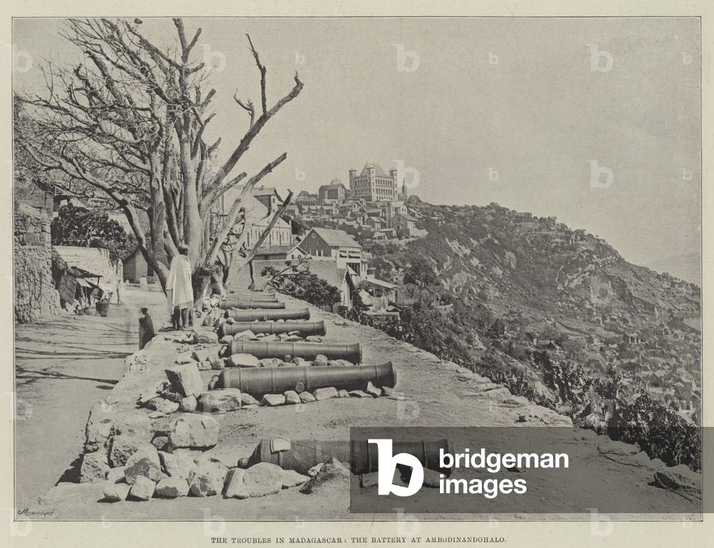 The Troubles in Madagascar, the Battery at Ambodinandohalo (b/w photo)