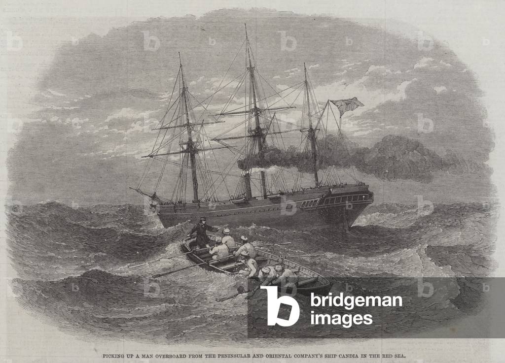 Picking up a Man Overboard from the Peninsular and Oriental Company's Ship Candia in the Red Sea (engraving)