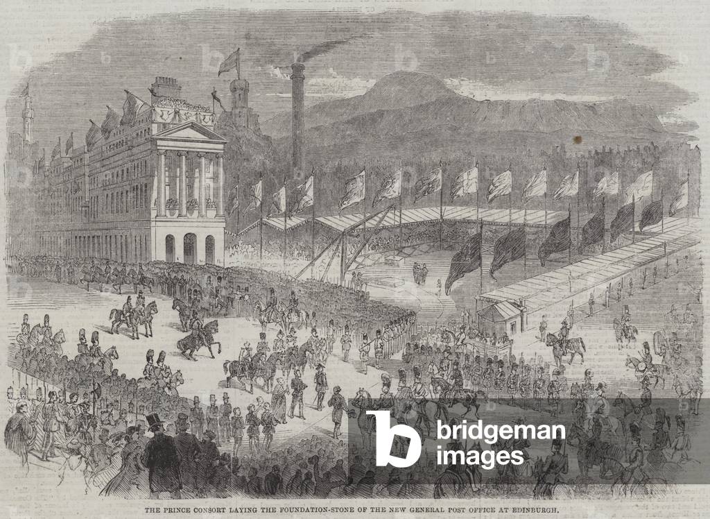 The Prince Consort laying the Foundation-Stone of the New General Post Office at Edinburgh (engraving)