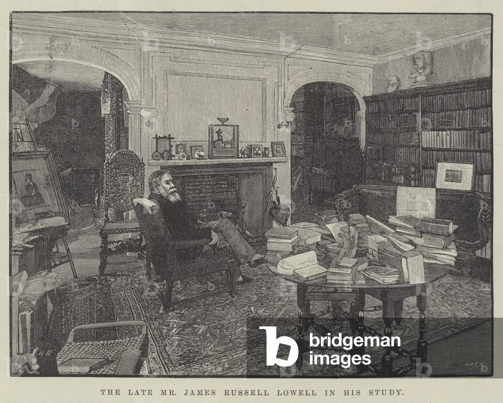 The late Mr James Russell Lowell in his Study (engraving)
