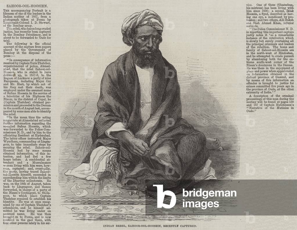Indian Rebel, Zahoor-ool-Hoosein, recently captured (engraving)