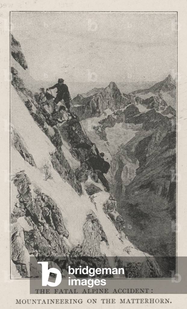 The Fatal Alpine Accident, Mountaineering on the Matterhorn (engraving)