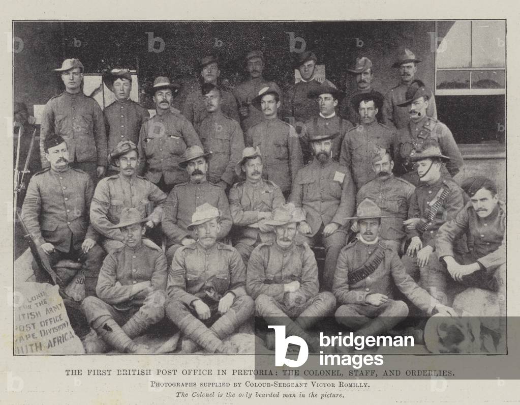 The First British Post Office in Pretoria, the Colonel, Staff, and Orderlies (b/w photo)