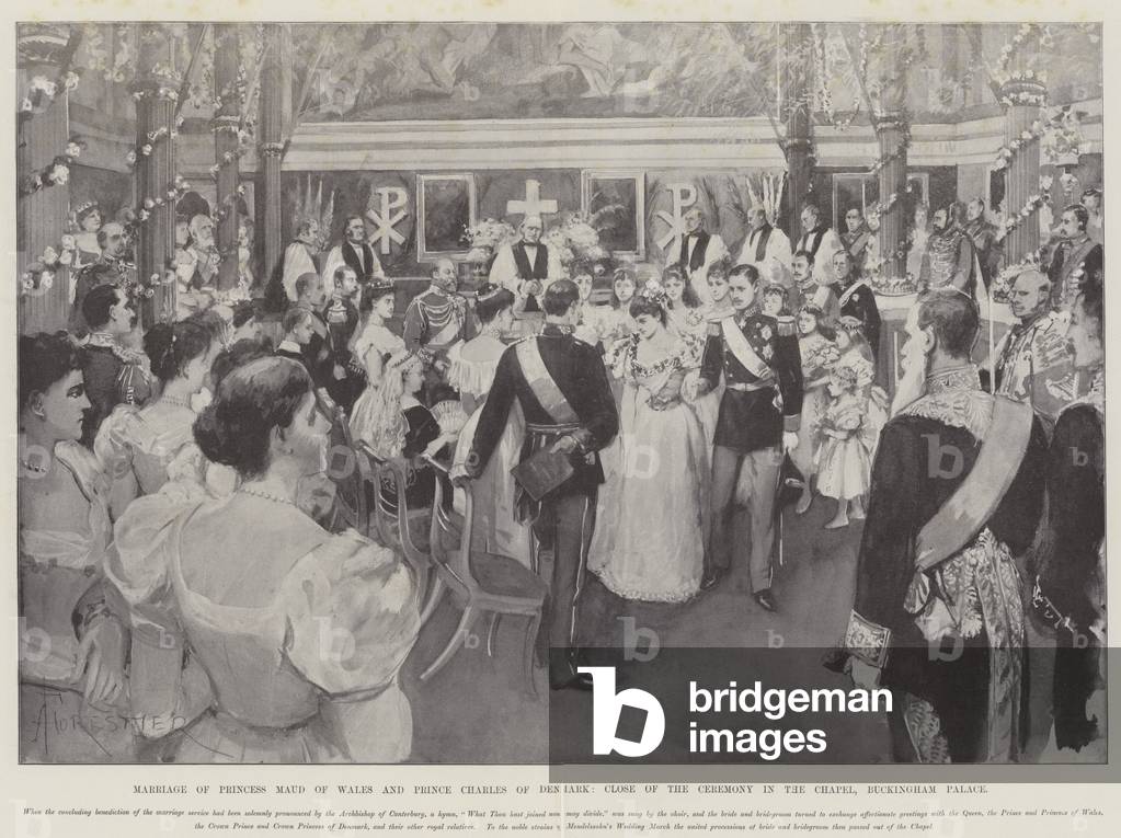 Marriage of Princess Maud of Wales and Prince Charles of Denmark, Close of the Ceremony in the Chapel, Buckingham Palace (engraving)