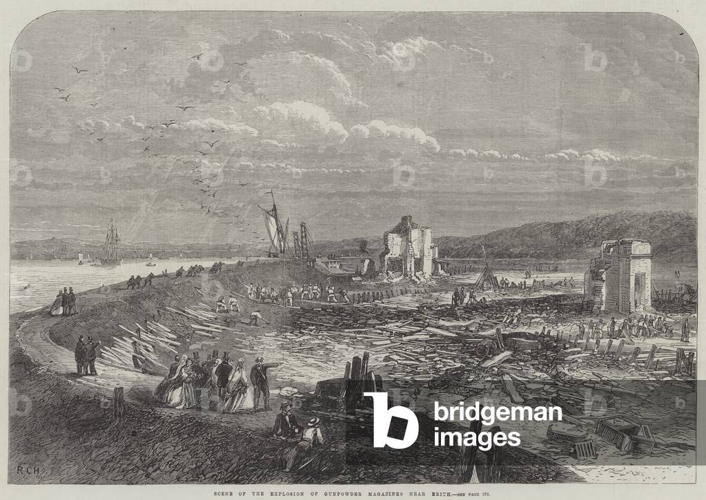Scene of the Explosion of Gunpowder Magazines near Erith (engraving)