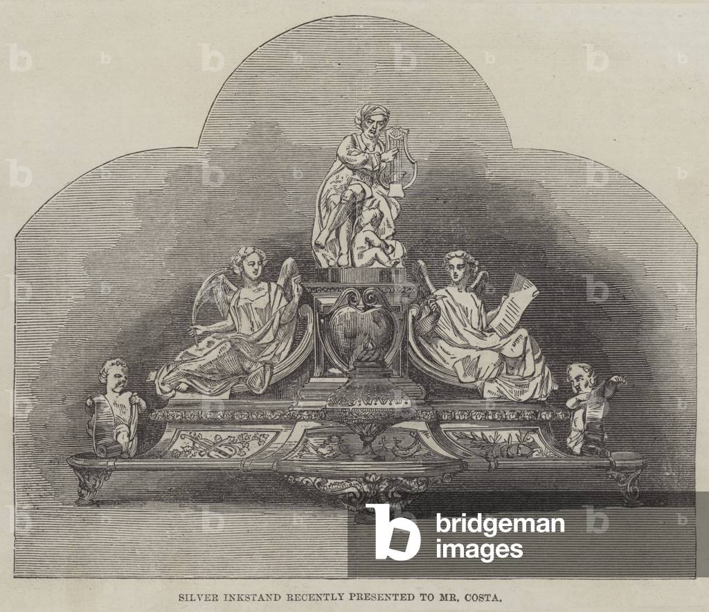 Silver Inkstand recently presented to Mr Costa (engraving)