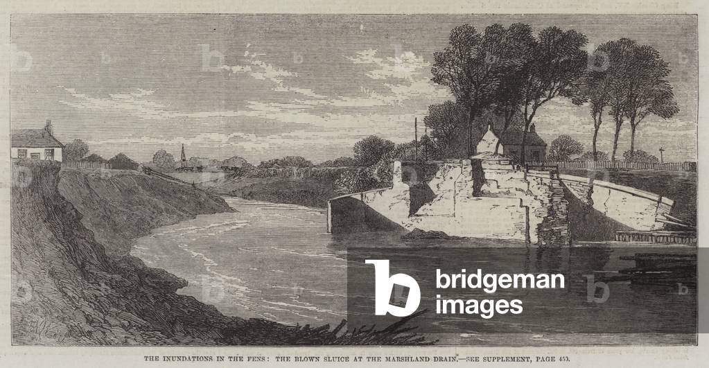 The Inundations in the Fens, the Blown Sluice at the Marshland Drain (engraving)