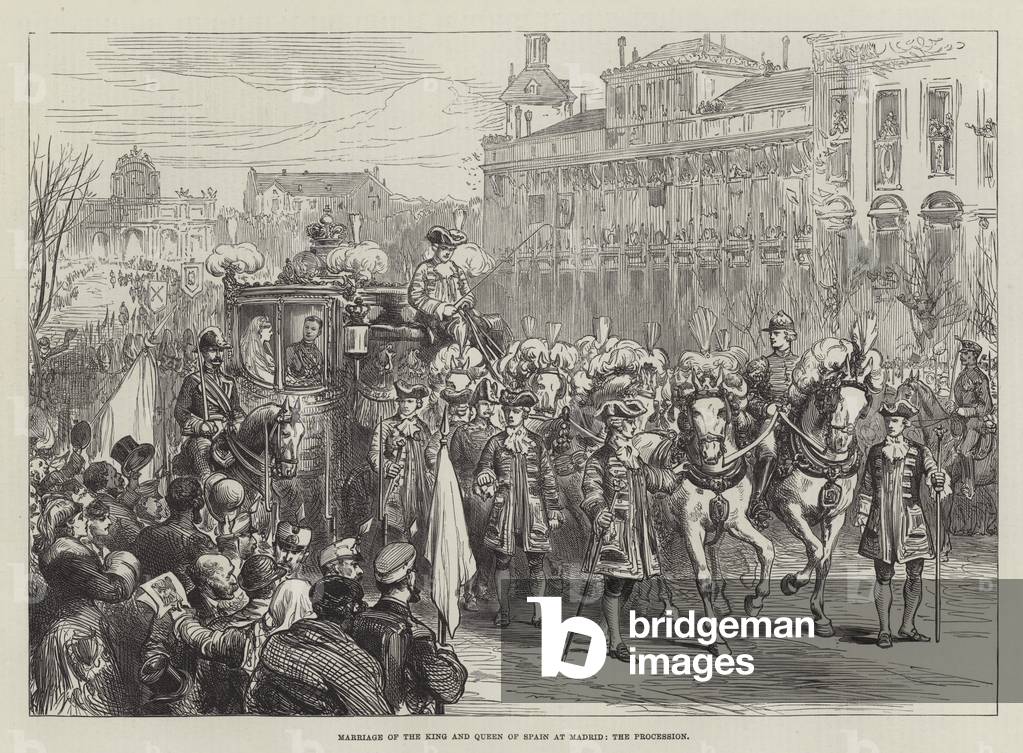 Marriage of the King and Queen of Spain at Madrid, the Procession (engraving)