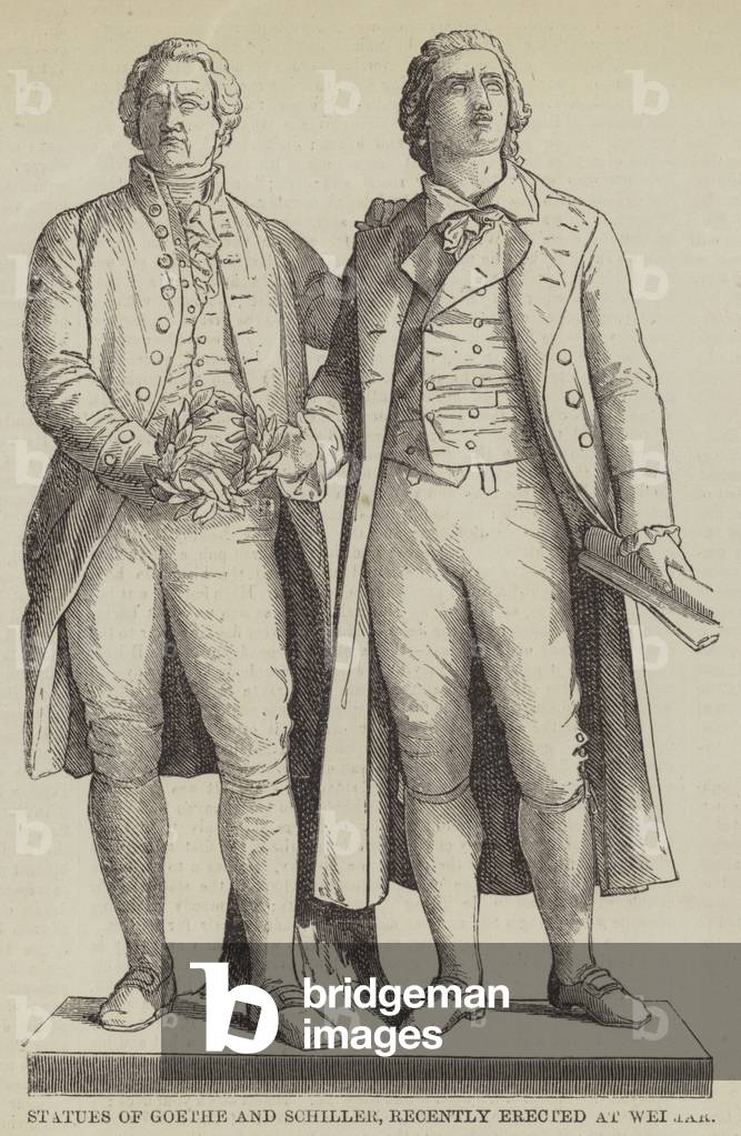 Statues of Goethe and Schiller, recently erected at Weimar (engraving)