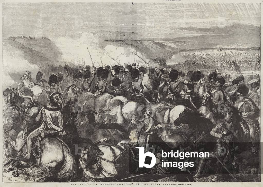 The Battle of Balaclava, Attack of the Scots Greys (engraving)