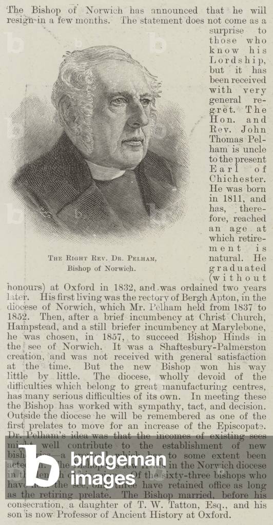 The Right Reverend Dr Pelham, Bishop of Norwich (engraving)