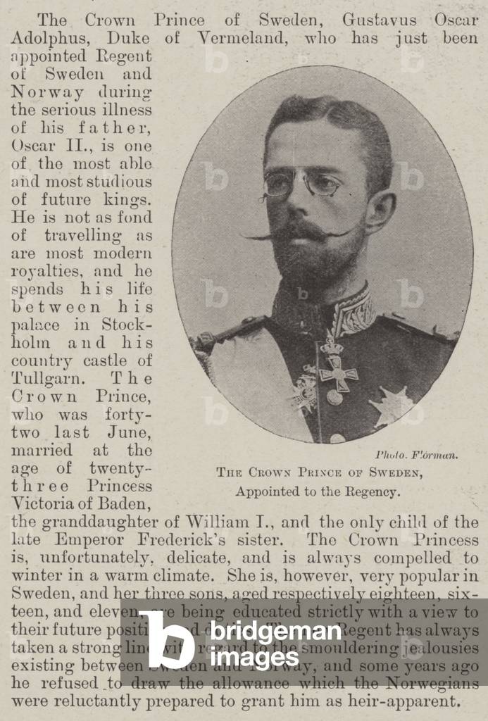 The Crown Prince of Sweden, appointed to the Regency (b/w photo)