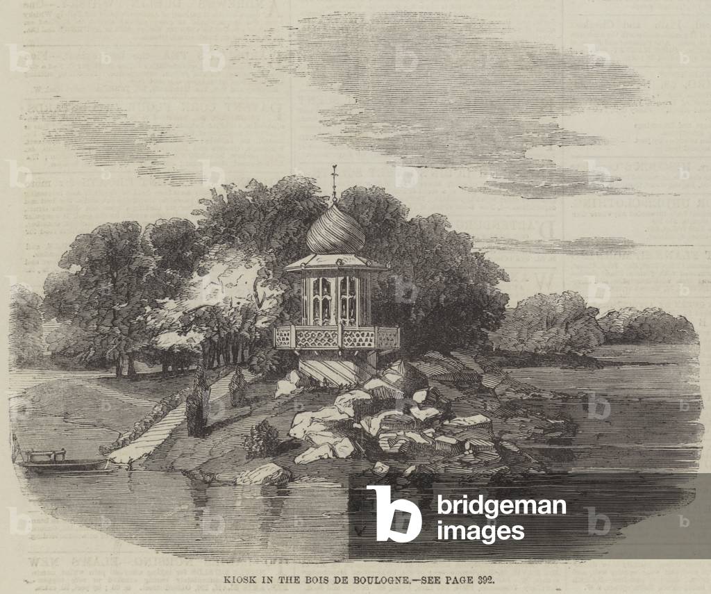 Kiosk in the Bois de Boulogne (engraving)