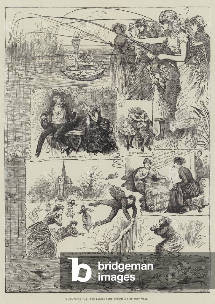 Valentine's Day, the Ladies take Advantage of Leap Year (engraving)