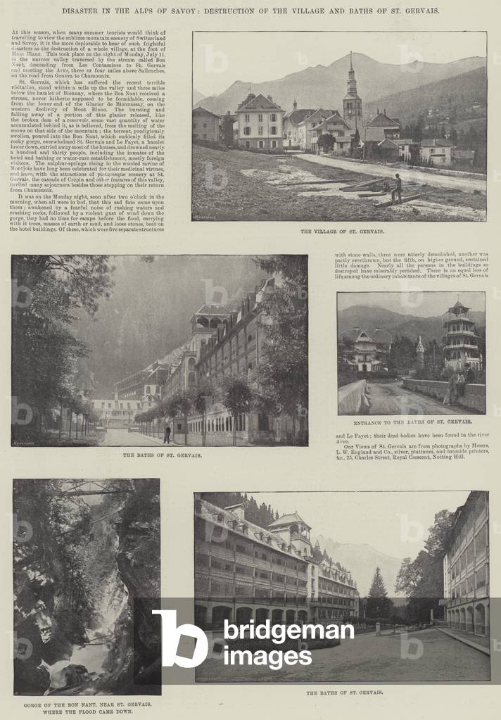 Disaster in the Alps of Savoy, Destruction of the Village and Baths of St Gervais (b/w photo)