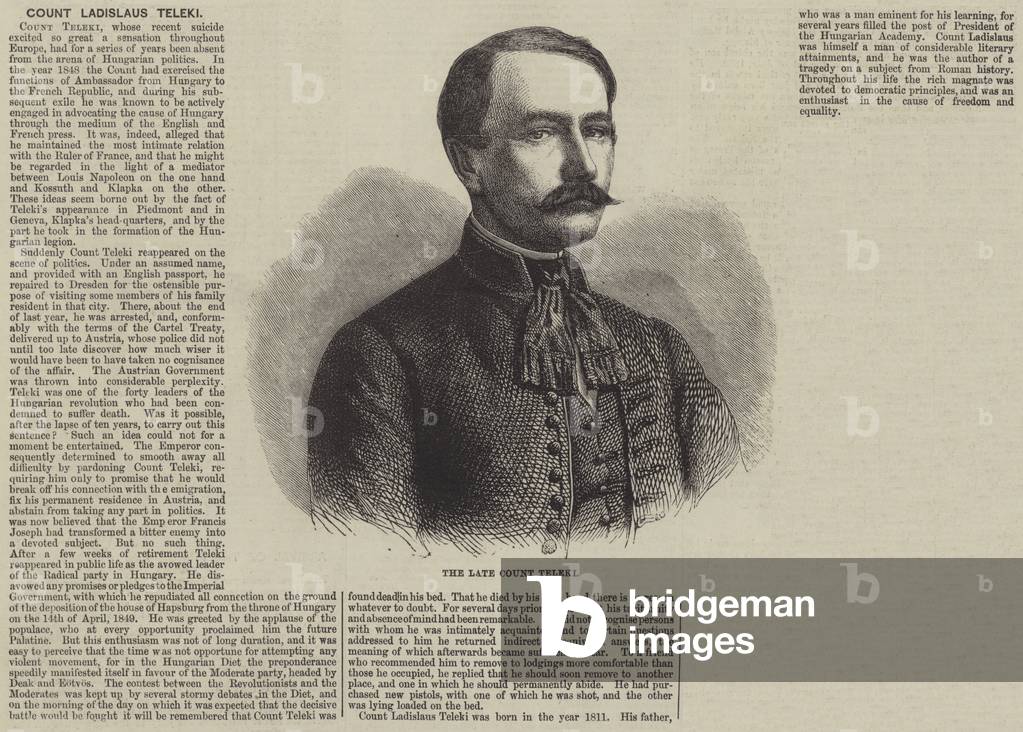 The late Count Teleki (engraving)