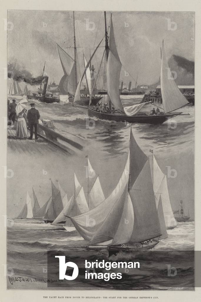 The Yacht Race from Dover to Heligoland, the Start for the German Emperor's Cup (litho)