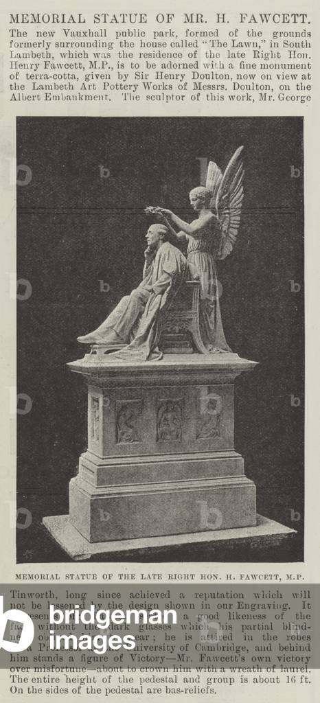 Memorial Statue of Mr H Fawcett (b/w photo)