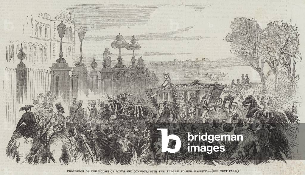Procession of the Houses of Lords and Commons, with the Address to Her Majesty (engraving)