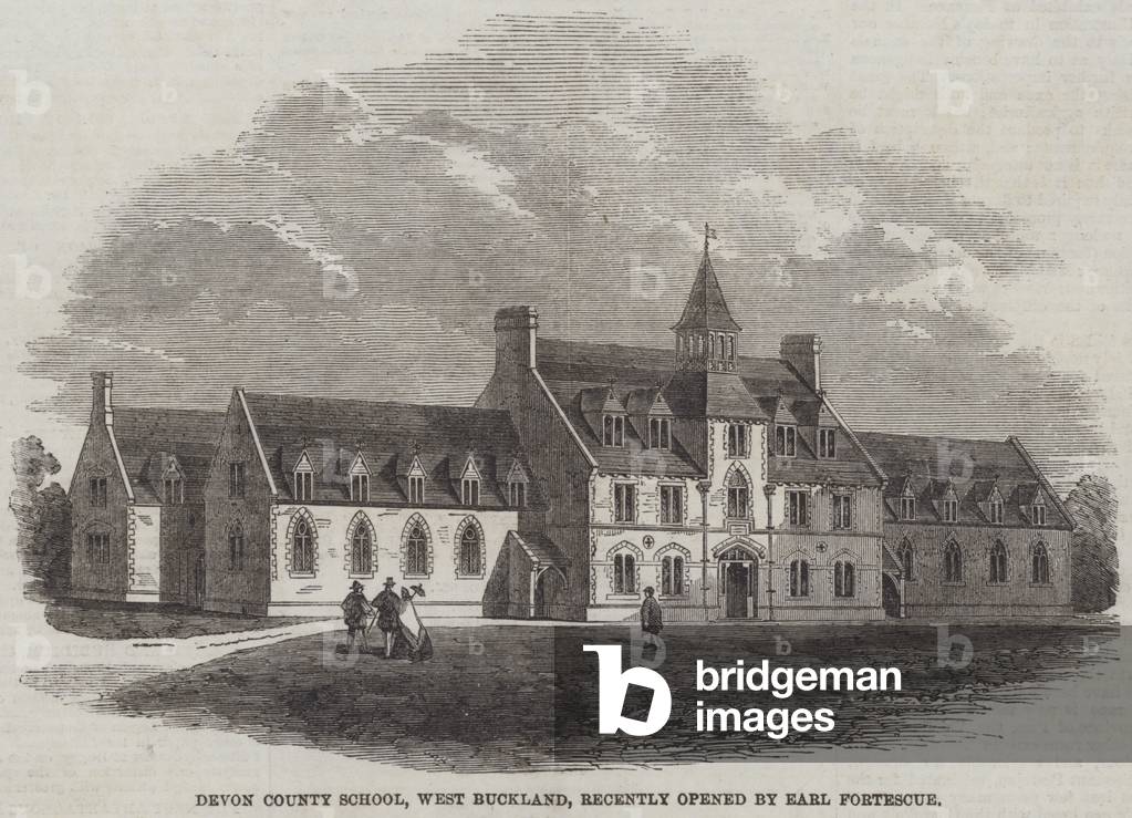 Devon County School, West Buckland, recently opened by Earl Fortescue (engraving)